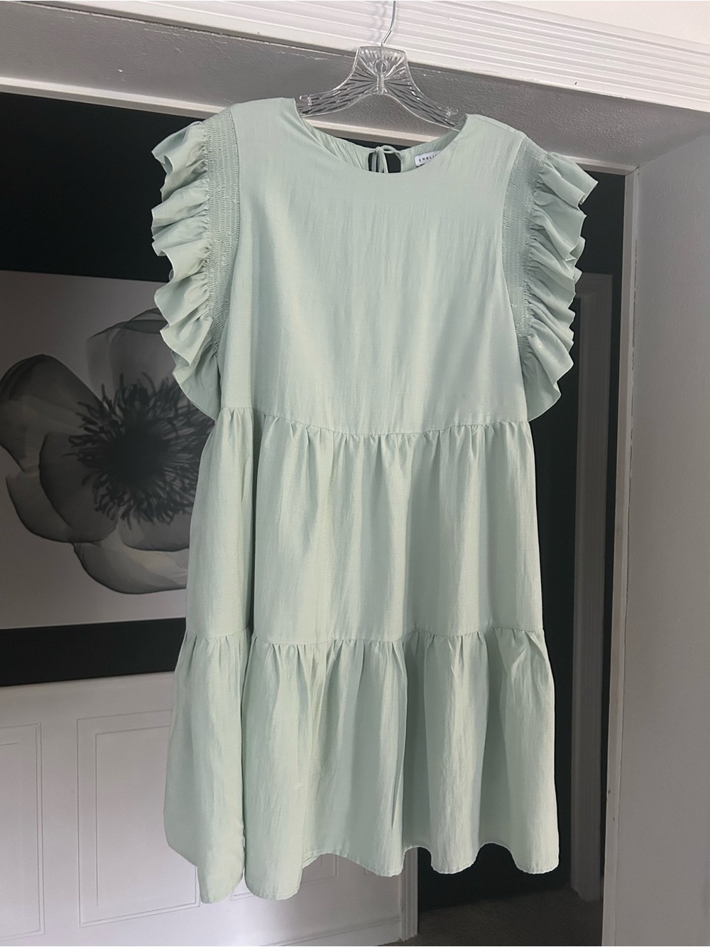 English Factory Mint Ruffle Sleeve Tiered Midi Dress